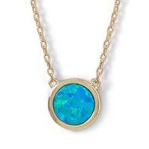 14 Karat Gold Plated Synthetic Blue Opal Necklace